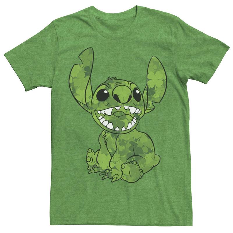 ディズニー メンズ トップス Tシャツ Disney's Lilo & Stitch Men'st. Patrick's Day Stitch Clover Fill Tee Kelly Heather ヘザー