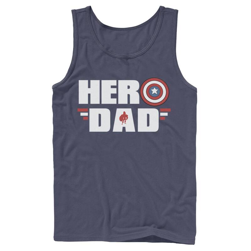 マーベル メンズ トップス ティーシャツ 鳥打ち帽 ロゴタイプ Men\u0027s Marvel Father\u0027s Day Captain America Shield Hero Dad Logo Tank Top Navy 米国海軍 Tシャツ・カットソー-メンズファッション