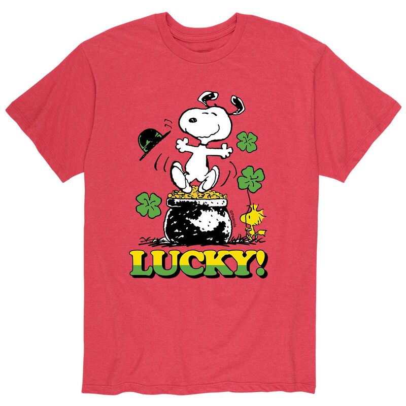アニメキャラクター メンズ トップス Tシャツ Licensed Character Men's Peanutsnoopy "Lucky" Pot O' Gold Tee Red レッド