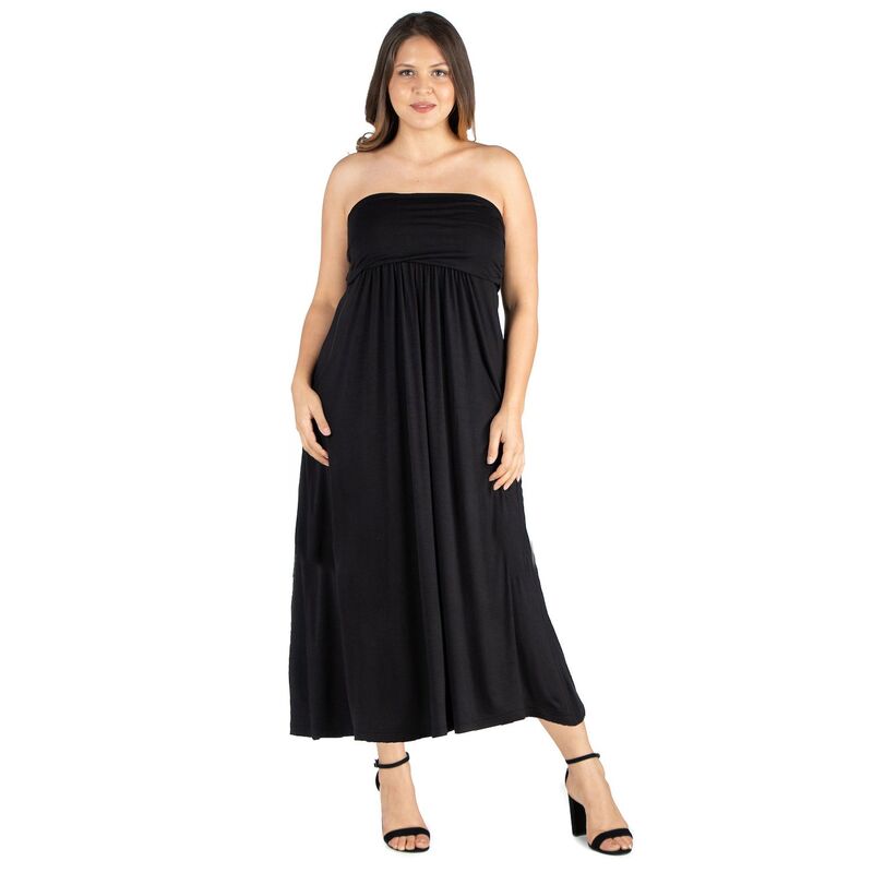 24 セブンコンフォート レディース トップス ワンピース プラスサイズ ストラップレス マキシ Plusize 24seven Comfort Apparel Strapless Maxi Dress Black ブラック