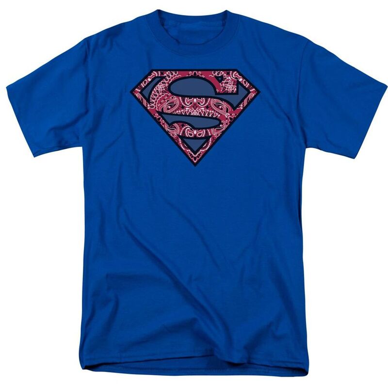 アニメキャラクター メンズ トップス Tシャツ Licensed Character Superman Paisley Shield Short Sleeve Adult-shirt Royal Blue ブルー|ReVida 店