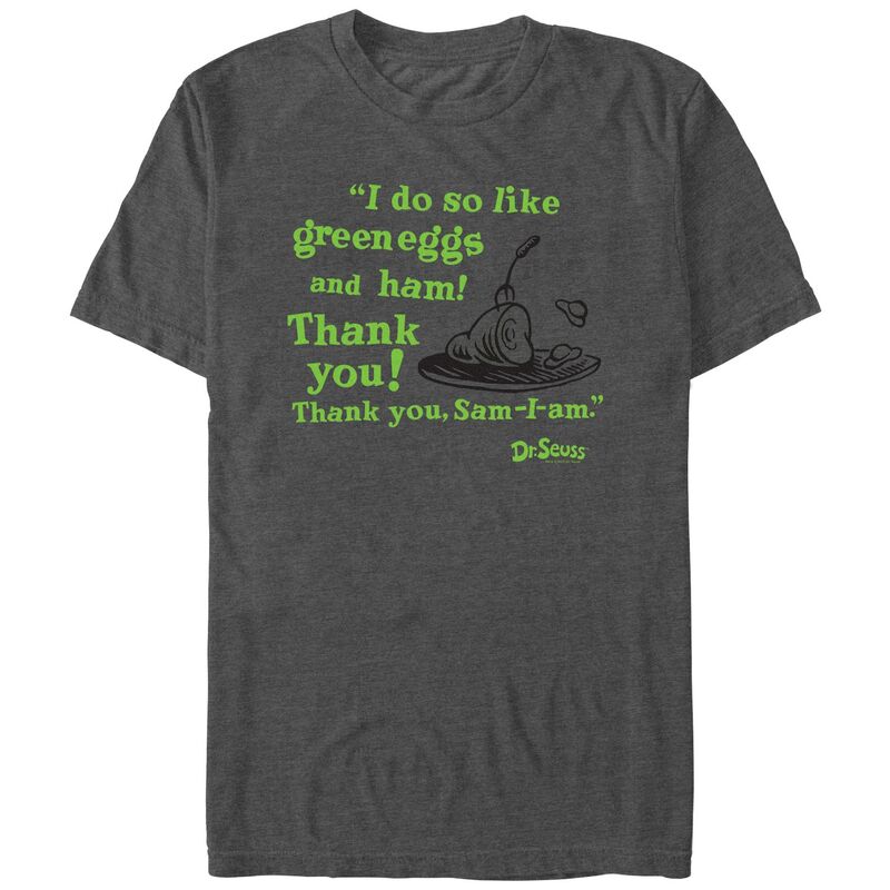 アニメキャラクター メンズ トップス Tシャツ グラフィック Licensed Character Men's Dr. Seuss Green Eggs And Ham Quote Graphic Tee Charcoal Heather チャコール｜ReVida 店