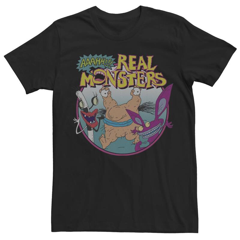 アニメ人となり メンズ トップス ティーシャツ ロゴタイプ Licensed Character Men\u0027s Aaahh!!! Real Monsters Circle Group Logo Tee Black 黒いこと トップス-メンズファッション-Tシャツ・カットソー