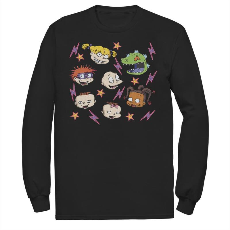 アニメキャラクター メンズ トップス Tシャツ Licensed Character Men's Rugrats Retro Group Faces Long Sleeve Tee Black ブラック