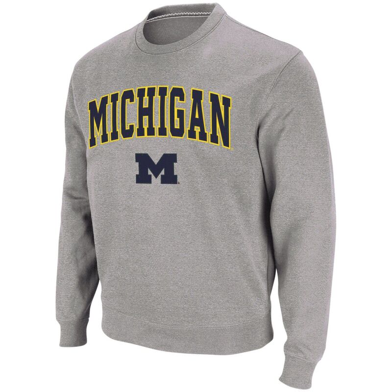コロシアム メンズ アウター パーカー・スウェット クルーネック シャツ ロゴ Men's Colosseum Heather Gray Michigan Wolverines Arch & Logo Crew Neck Sweatshirt Mic Grey グレー 10,935円