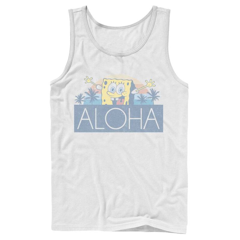 アニメ人となり メンズ トップス ティーシャツ ヴィンテージ ズボン下 Licensed Character Men\u0027s Nickelodeon SpongeBob SquarePants Aloha Vintage Sunsetank Top White 白いこと メンズファッション-Tシャツ・カットソー-トップス