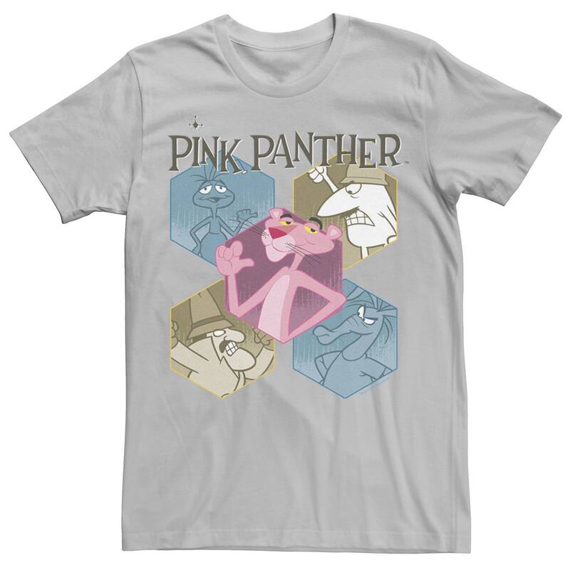 アニメ人となり メンズ トップス ティーシャツ グラフィック Licensed Character Men\u0027s Pink Panther Hexagonal Portraits Graphic Tee Silver しろがね色 トップス-Tシャツ・カットソー-メンズファッション