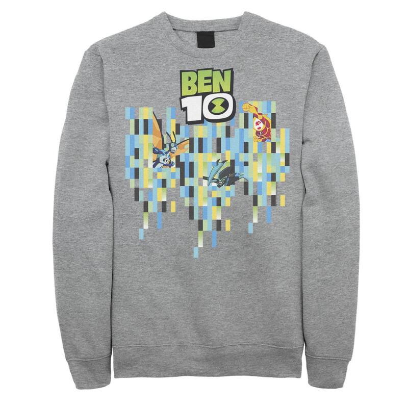 アニメキャラクター メンズ アウター パーカー・スウェット シャツ Licensed Character Men's Ben 10 Aliens Pixel Background Sweatshirt Athletic Heather ヘザー