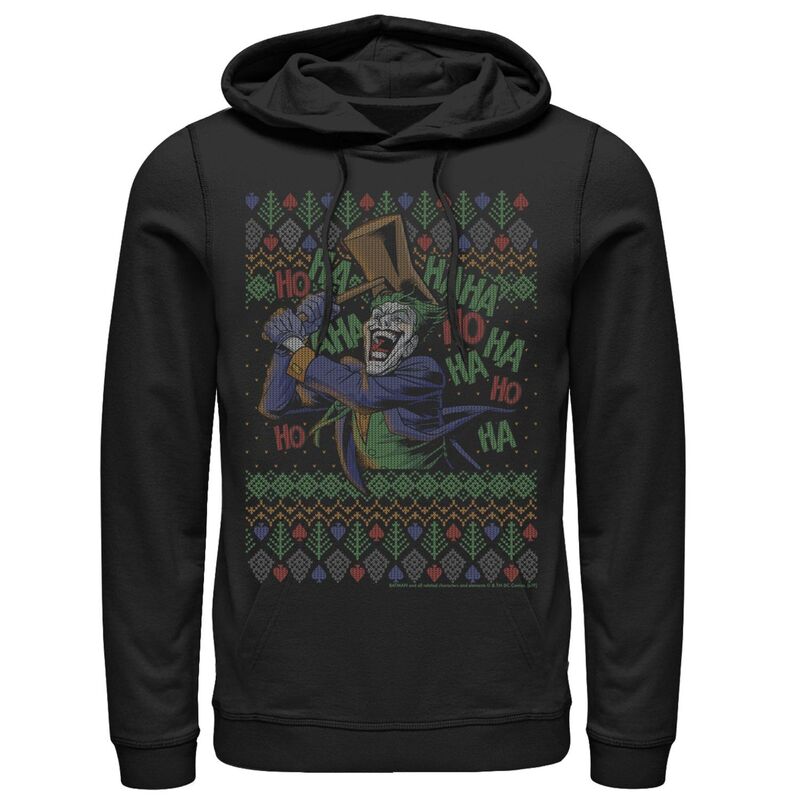 アニメキャラクター メンズ アウター パーカー・スウェット ヴィンテージ ニット Licensed Character Mens Batman The Joker Laughing Vintage Knit Style Hoodie Black ブラック