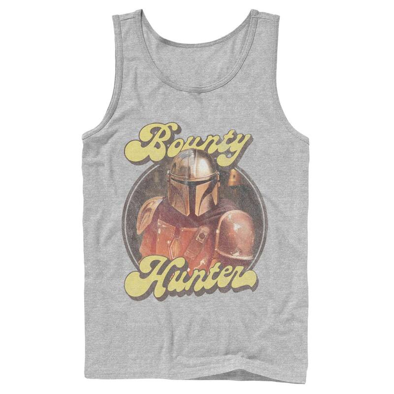 アニメ人となり メンズ トップス ティーシャツ Licensed Character Men\u0027star Wars The Mandalorian Retro Bounty Hunter Tank Top Athletic Heather ギョリュウモドキ Tシャツ・カットソー-トップス-メンズファッション