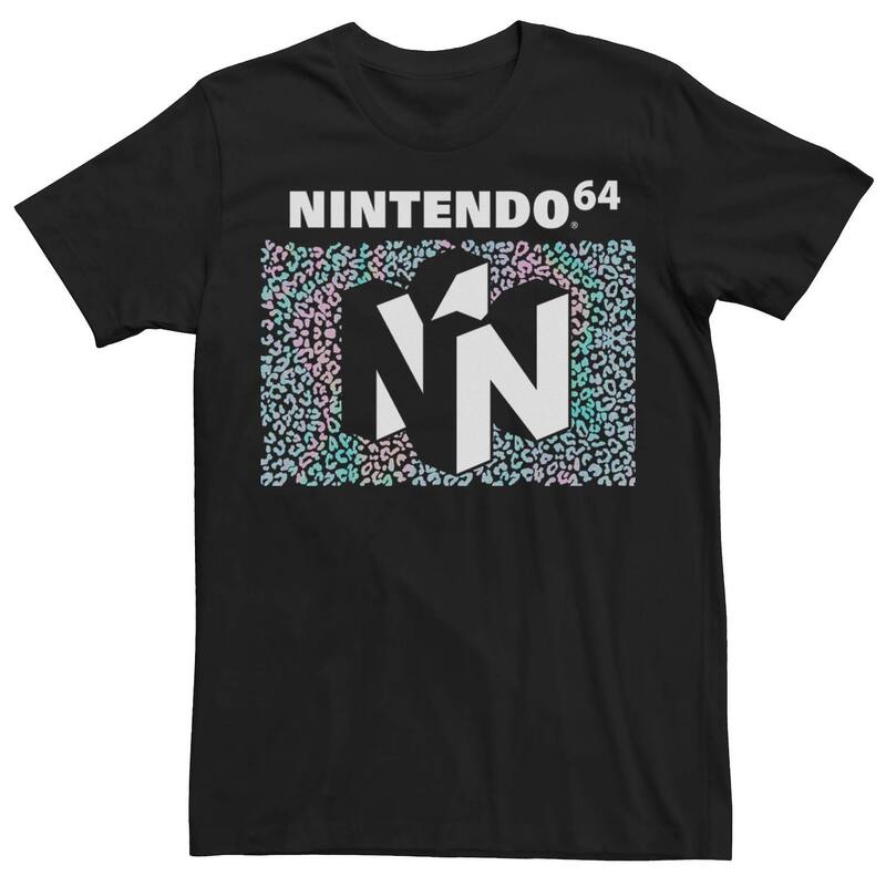 アニメ人となり メンズ トップス ティーシャツ ロゴタイプ Licensed Character Men\u0027s Nintendo 64 Holo Cheetah Boxed Up Logo Tee Black 黒いこと Tシャツ・カットソー-メンズファッション-トップス