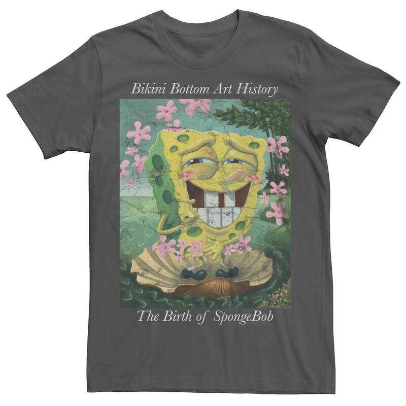 アニメ人となり メンズ トップス ティーシャツ ズボン下 Licensed Character Men\u0027spongeBob SquarePants Bikini Bottom Art History Tee Charcoal 暗灰色 メンズファッション-Tシャツ・カットソー