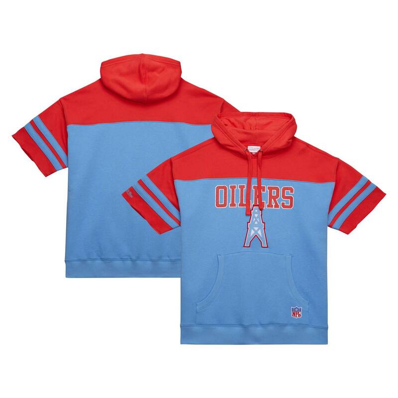 ミッチェル&ネス メンズ アウター パーカー・スウェット ヴィンテージ ロゴ Men's Mitchell & Ness Light Blue Houston Oilers Gridiron Classics Offield Vintage Logo Short Sleeve Pullover Hoodie Nflight ブルー
