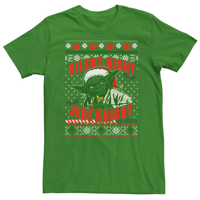 アニメ人となり メンズ トップス ティーシャツ グラフィック Licensed Character Men\u0027star Wars Yoda Silent Jedi Knight Christmas Graphic Tee Kelly トップス-Tシャツ・カットソー