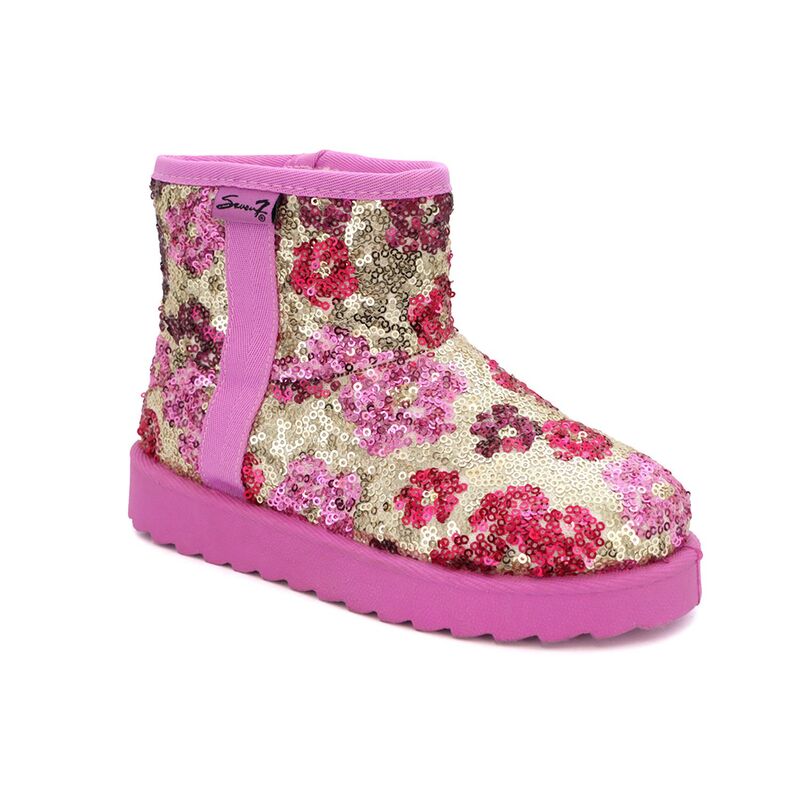 ヨキ レディース シューズ ブーツ・レインブーツ スパンコール アンクル Yoki Finn-50Y Sequin Flower Faux Fur Lined Girls Ankle Boots Hot Pink ピンク