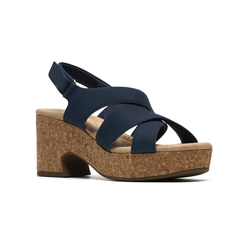 クラークス レディース シューズ サンダル Clarks Nerisa Grace Women\u0027s Wedge Sandals Navy Nubuck 米国海軍