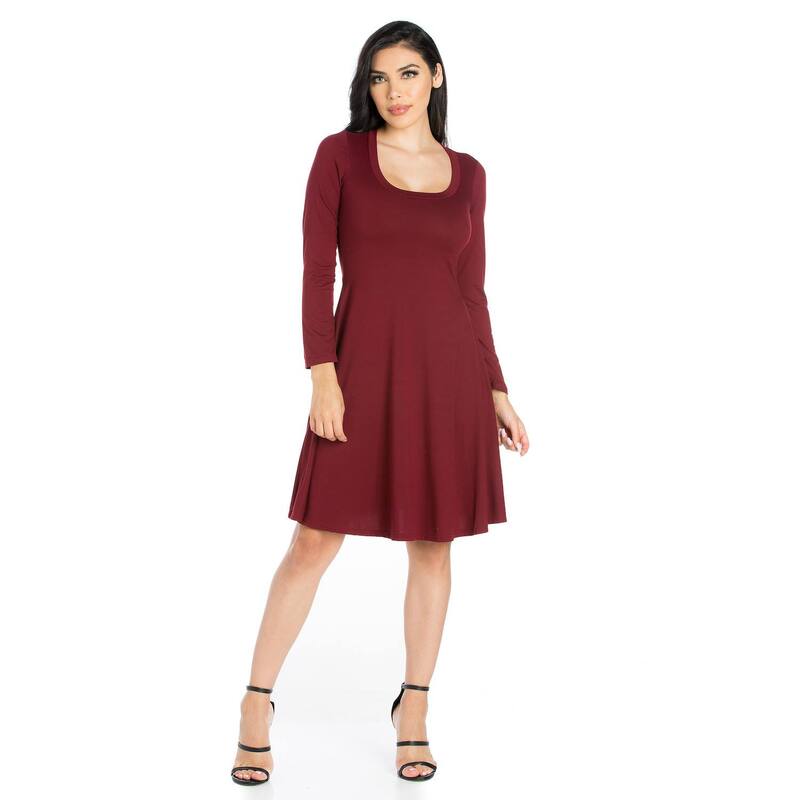 24 セブンコンフォート レディース トップス ワンピース ミニ Women's 24seven Comfort Apparel Classic Scoopneck Long Sleeve Flared Mini Dress Red2
