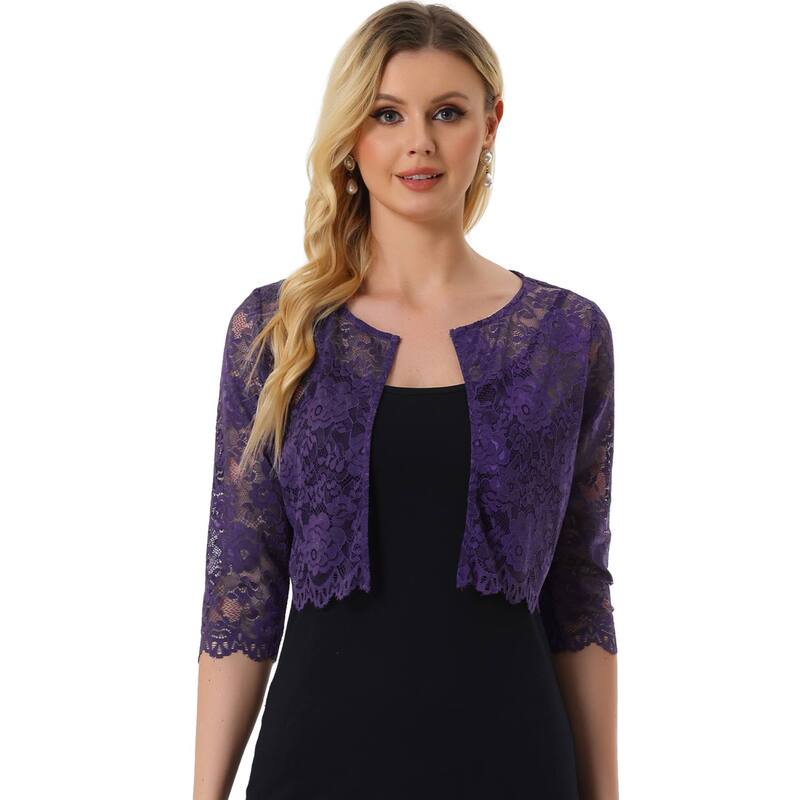 アレグラ ケー レディース トップス シャツ フラワー柄 シアー カーディガン クロップド レース フラワー ALLEGRA K Women's Elegant Sheer Floralace Shrug Top Cropped Bolero Cardigan Burgundy X LARGE Dark Purple パープル