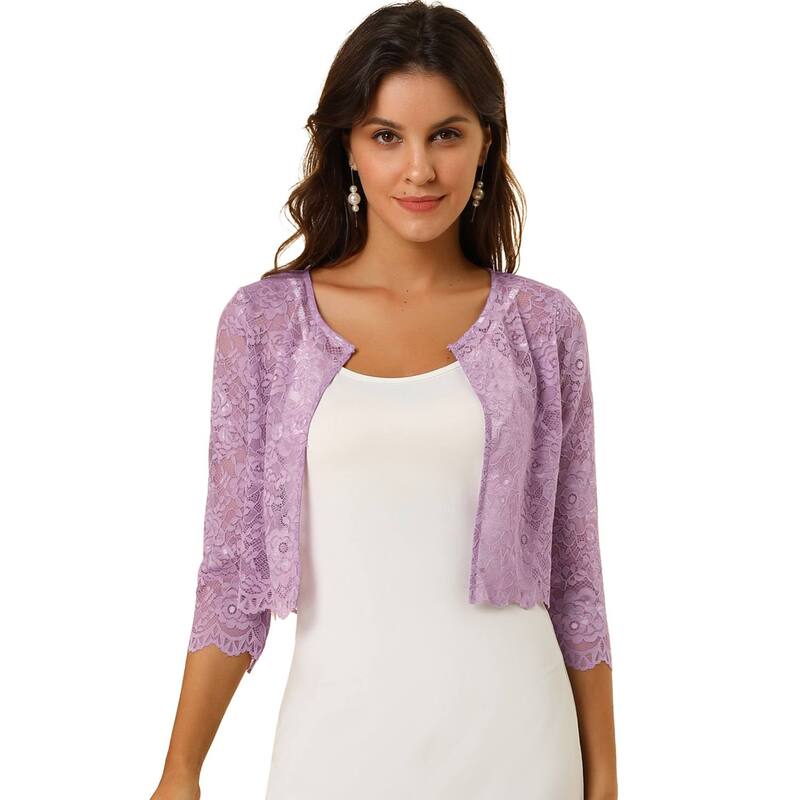 アレグラ ケー レディース トップス シャツ フラワー柄 シアー カーディガン クロップド レース フラワー ALLEGRA K Women's Elegant Sheer Floralace Shrug Top Cropped Bolero Cardigan Burgundy X LARGE Purple パープル