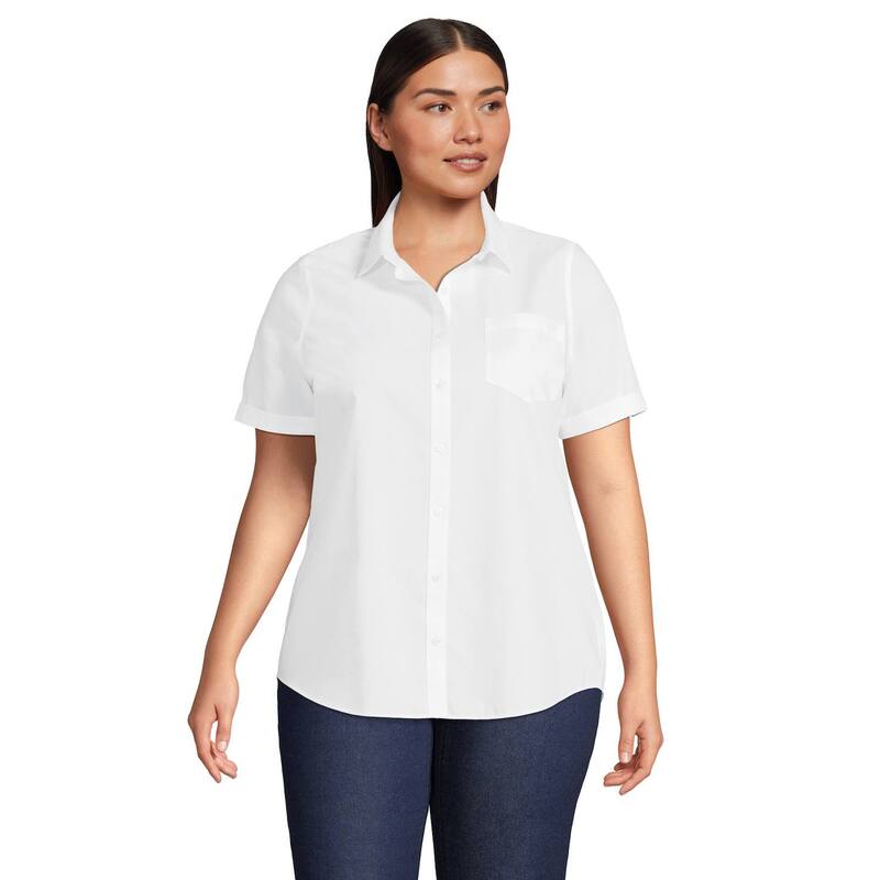 ランズエンド レディース トップス シャツ プラスサイズ Plusize Lands' End Favorite Wrinkle Free No Iron Short Sleeve Shirt White ホワイト