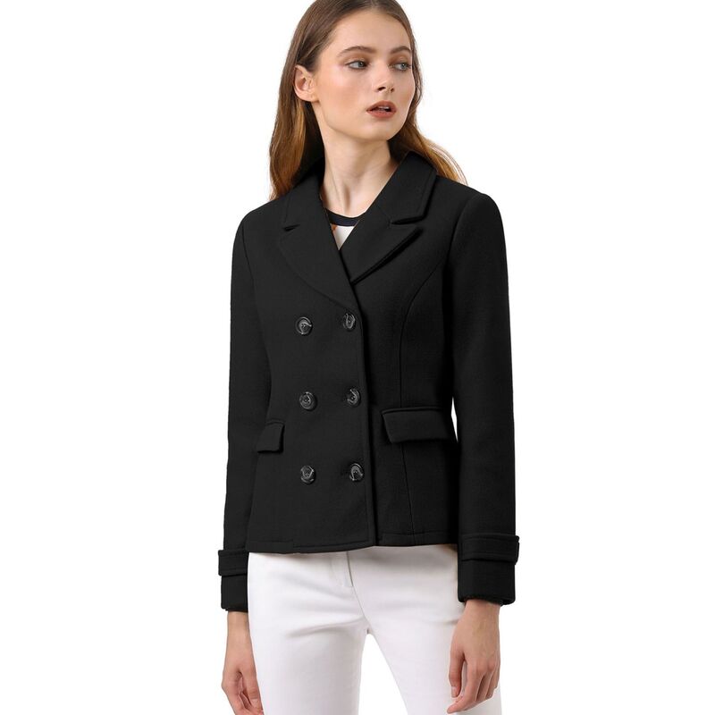 アレグラ ケー レディース アウター ジャケット・ブルゾン コート ALLEGRA K Women's Winter Worsted Notched Lapel Double Breasted Overcoat Black ブラック