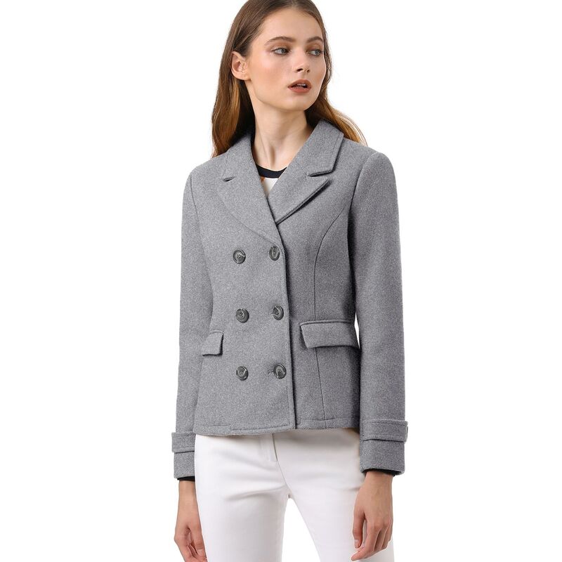 アレグラ ケー レディース アウター ジャケット・ブルゾン コート ALLEGRA K Women's Winter Worsted Notched Lapel Double Breasted Overcoat Grey グレー