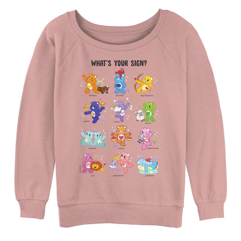 アニメキャラクター レディース トップス Tシャツ パイル Licensed Character Juniors' Care Bears What's Your Sign Slouchy Terry Desert Pink ピンク