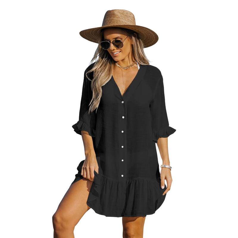 カップシー レディース トップス ワンピース フリル シアー Women's Cupshe Semi-Sheeruffled Cover-Up Dress Black ブラック｜ReVida 店