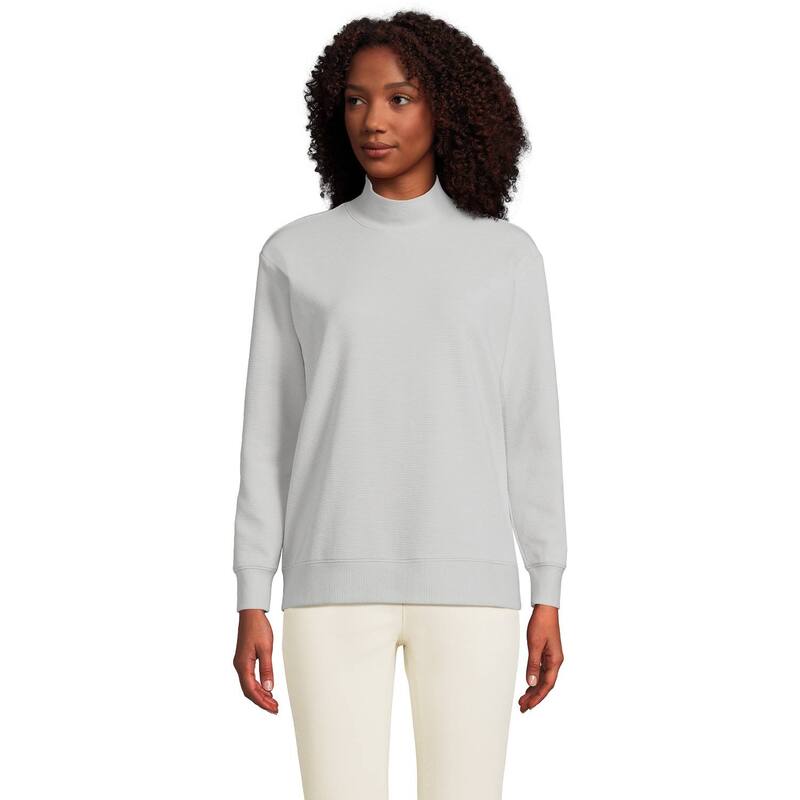 ランズ挙げ句の果て レディース トップス プルオーバー Women\u0027s Lands\u0027 End Long Sleeve Ottoman Mock Pullover Pale Gray 薄墨色