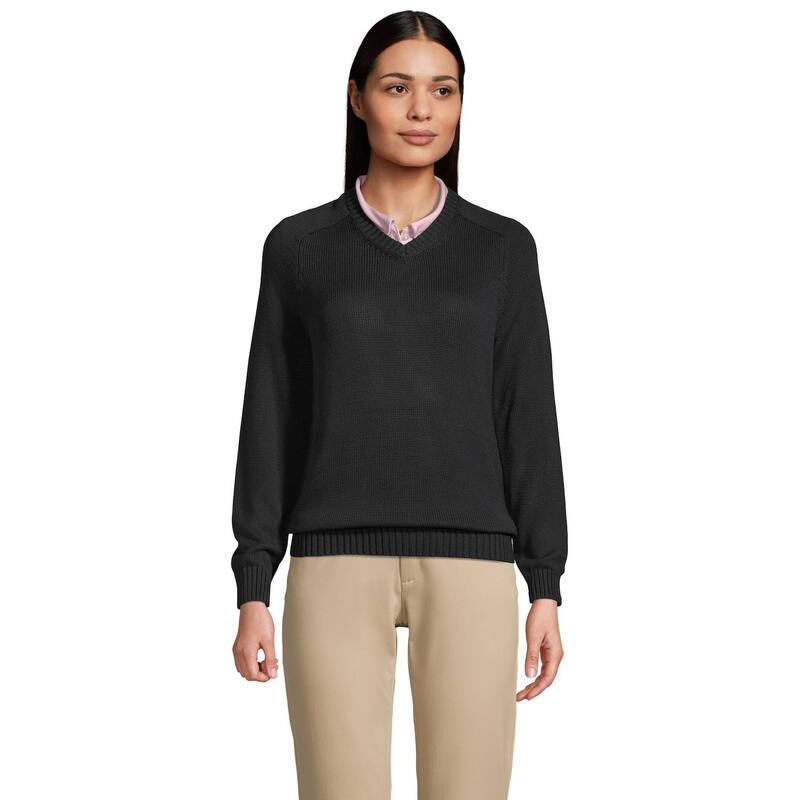 ランズエンド レディース アウター ニット・セーター Vネック コットン Women's Lands' End Cotton Modal V-Neck Sweater Black ブラック|ReVida 店