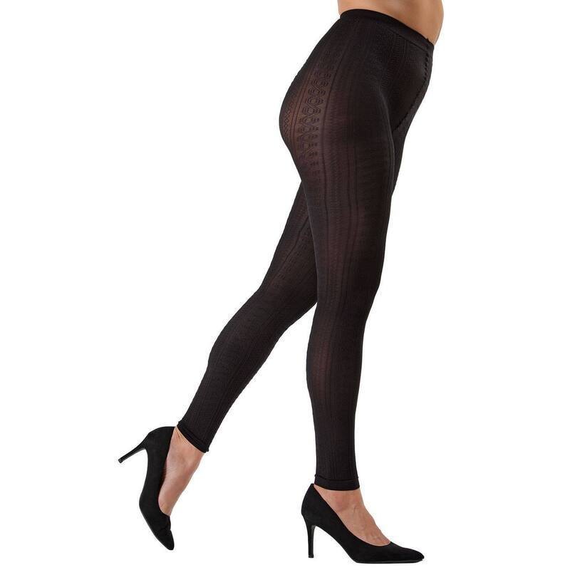 メモイ レディース アンダーお召しもの ソックス MeMoi Textured Semi-Opaque Footless Tights Black 黒いこと