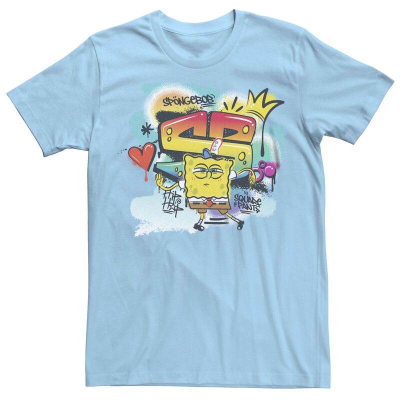 アニメ人となり メンズ トップス ティーシャツ ズボン下 グラフィック Licensed Character Men\u0027spongeBob SquarePants Graffiti Graphic Tee Light Blue 青色 メンズファッション-Tシャツ・カットソー