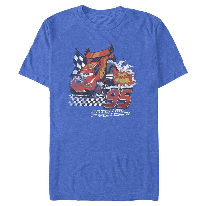ウォルトディズニー ピクサー メンズ トップス ティーシャツ グラフィック Disney / Pixar\u0027s Cars Lightning McQueen Catch Me If You Can Men\u0027s Graphic Tee Royal Heather ギョリュウモドキ Tシャツ・カットソー-メンズファッション