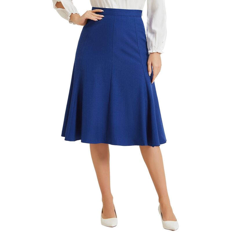アレグラ ケー レディース ボトムスカート A ライン ハイウエスト ミディ ALLEGRA K Flared a Line Midi Skirt for Women Side Zipper High Waist Elegant Skirts Royal Blue ブルー|ReVida 店