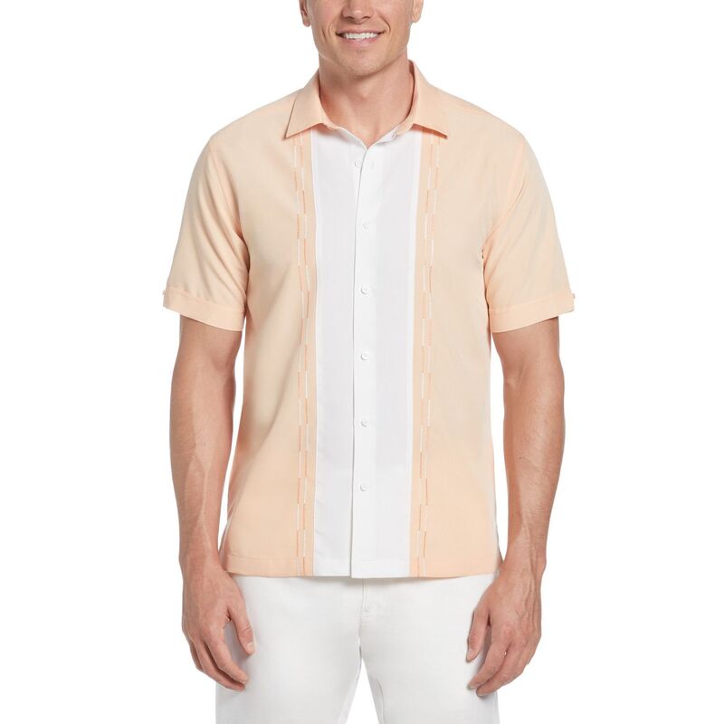 キューバベラ メンズ トップス シャツ カラーブロック ダウン 刺繍 Men's Cubavera Colorblock Embroidered Short Sleeve Button-Down Shirt Peach ピーチ