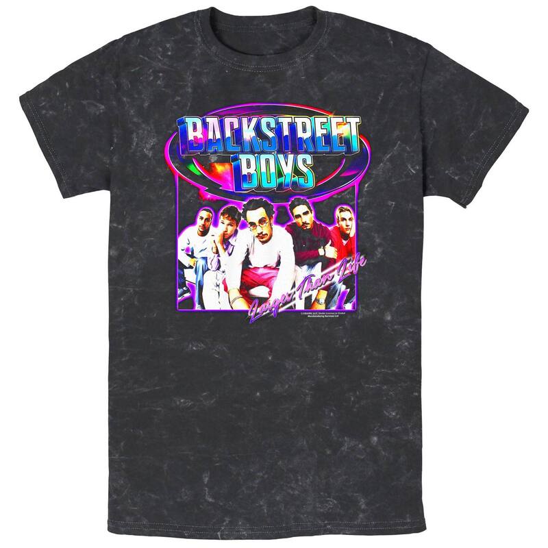 アニメキャラクター メンズ トップス Tシャツ グラフィック Licensed Character Men Backstreet Boys Larger Than Life Cover Mineral Wash Graphic Tee Black ブラック