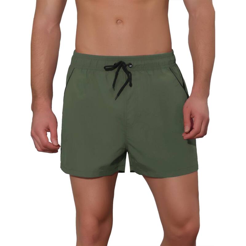 Lars Amadeus メンズ 水着 ハーフパンツ・ショーツ Lars Amadeus Men'solid Color Drawstring Elastic Waist Swim Short Green グリーン｜ReVida 店