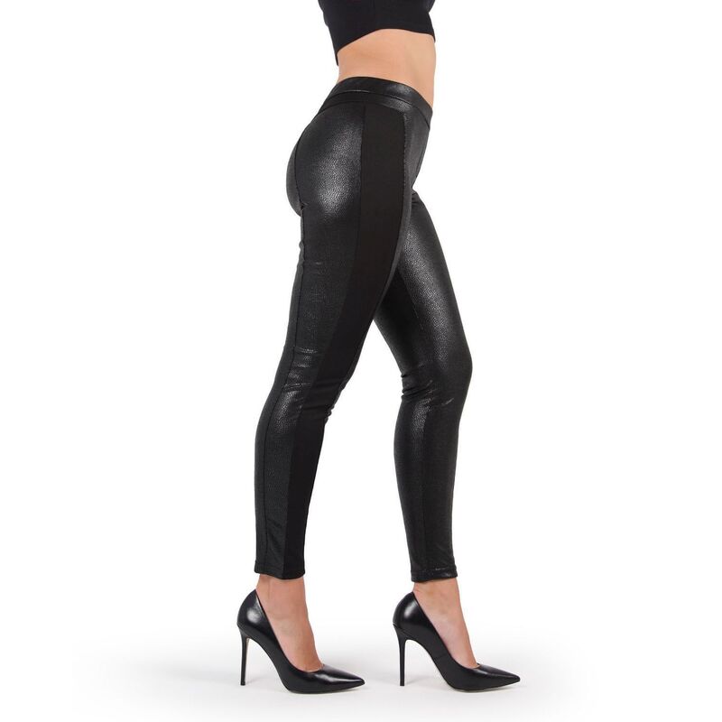 メモイ レディース ボトムス 心地好いズボン下 なめし革 レギンス MeMoi Cobblestone Vegan Leather Side Paneleggings Black 黒いこと