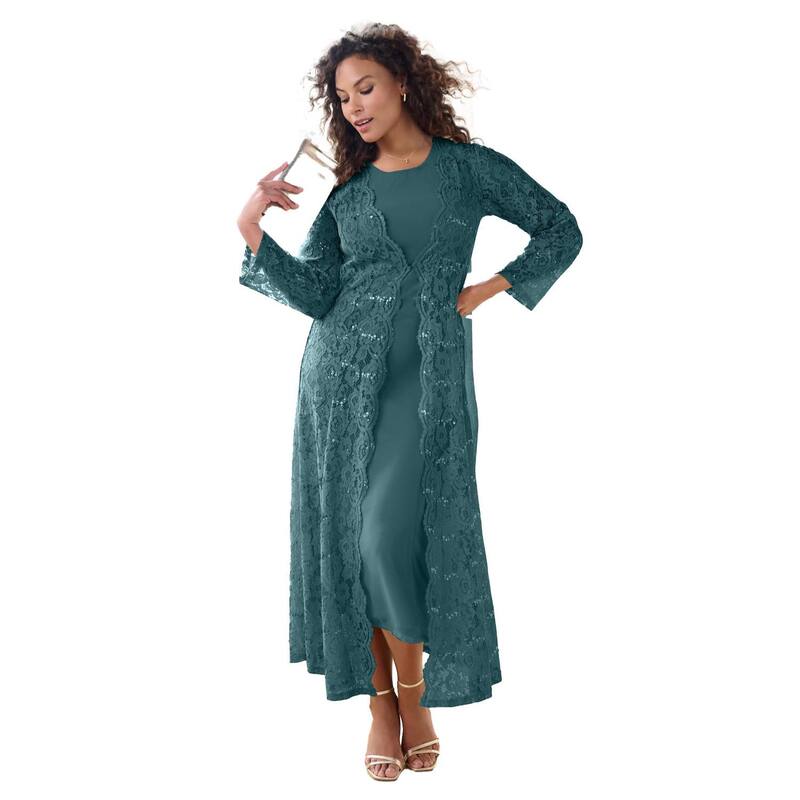 ロアマンズ レディース トップス ワンピース プラスサイズ レース マキシ ジャケット Roaman's Women's Plusize Lace Jacket Maxi Dresset Mystic Pine