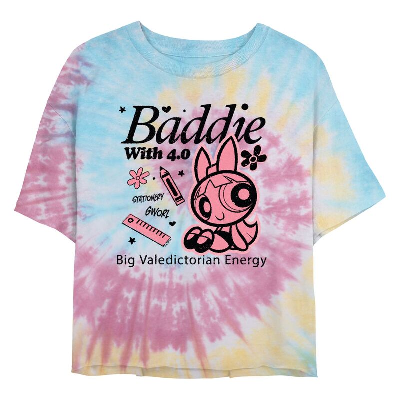 アニメキャラクター レディース トップス Tシャツ クロップド グラフィック Licensed Character Juniors' The Powerpuff Girls Blossom Baddie With 4.0 Big Valedictorian Energy Cropped Graphic Tee Blue Pink Light Yellow ブルー