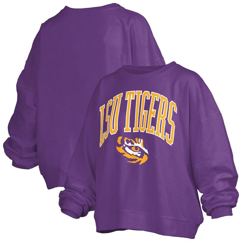 プレスボックス レディース アウター パーカー・スウェット シャツ ロゴ Women Pressbox Purple LSU Tigers Janise Arch Over Logo Waist Length Oversized Pullover Sweatshirt Lsu Purple パープル