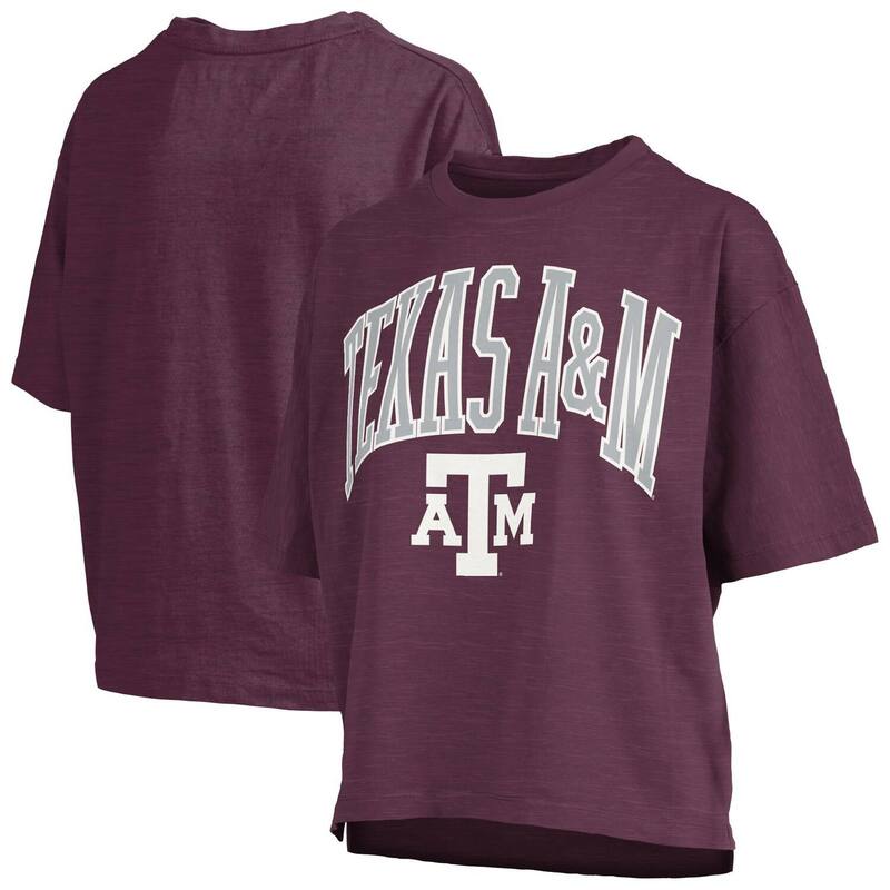 押し付けるボックス席 レディース トップス プルオーバー ロゴタイプ Women\u0027s Pressbox Maroon Texas A\u0026M Aggies Nelson Arch Over Logo Waist Length Oversized Slub T-Shirtam Red 赤いこと