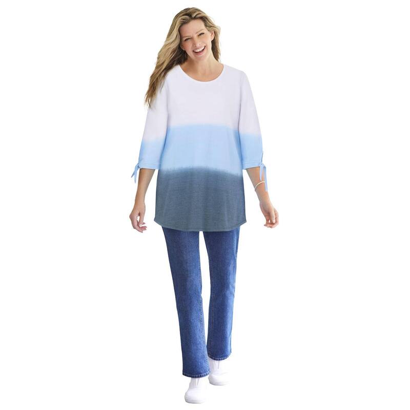 ウーマン ウィズイン レディース アウター パーカー・スウェット プラスサイズ パイル シャツ Woman Within Plusize French Terry Tie-Sleeve Sweatshirt Navy Ombre ネイビー