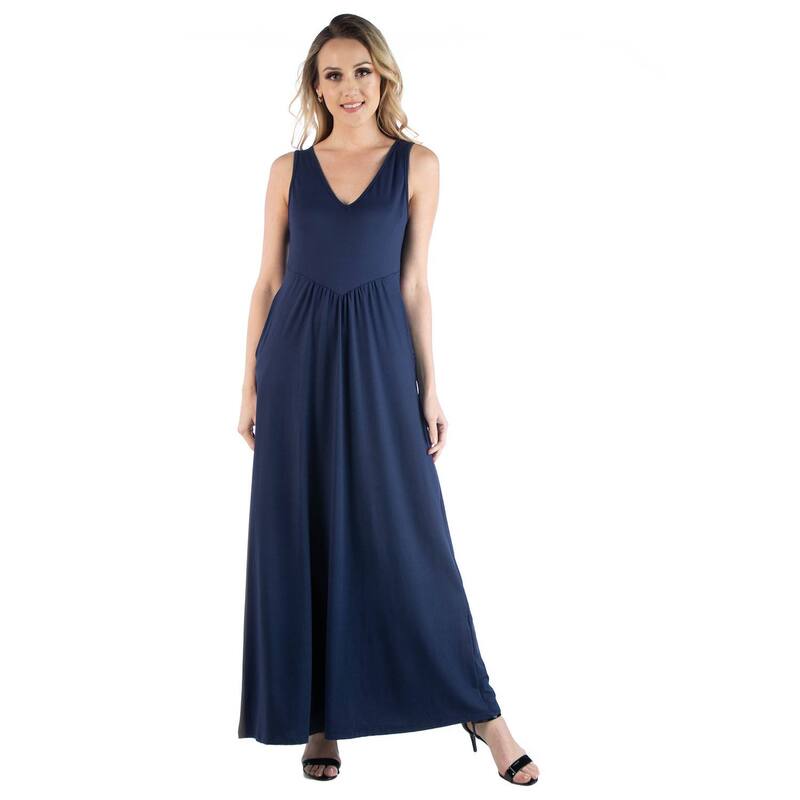 24 セブンコンフォート レディース トップス ワンピース Vネック ノースリーブ マキシ Women 24seven Comfort Apparel Sleeveless V-Neck Tank Top Maxi Dress Navy ネイビー