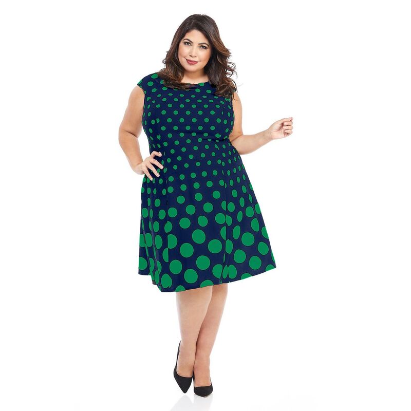 ロンドンタイムス レディース トップス ワンピース プラスサイズ キャップ Plusize London Times Cap Sleeve Fit & Flare Dress Navy Green ネイビー|ReVida 店
