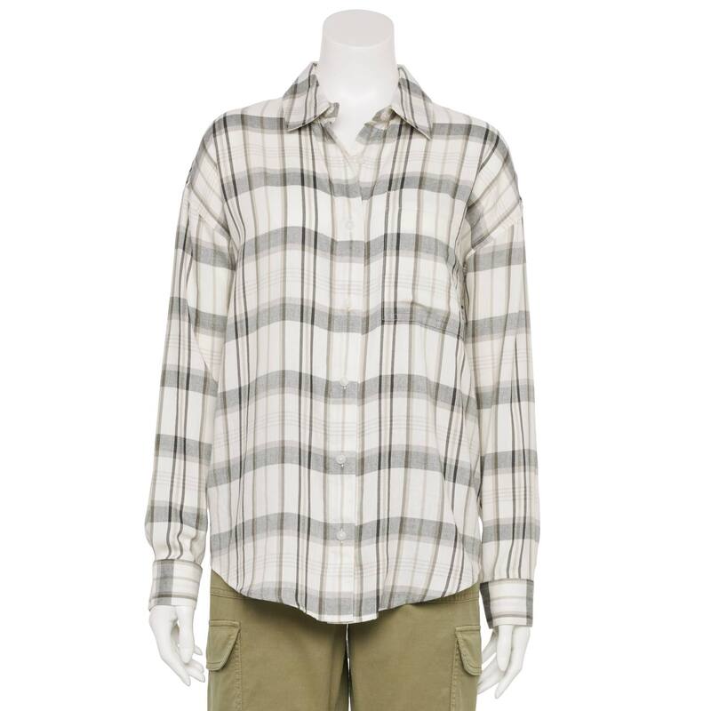 エスオー レディース トップス シャツ Juniors' SO Adaptive Oversized Shirt Black White Plaid ホワイト｜ReVida 店