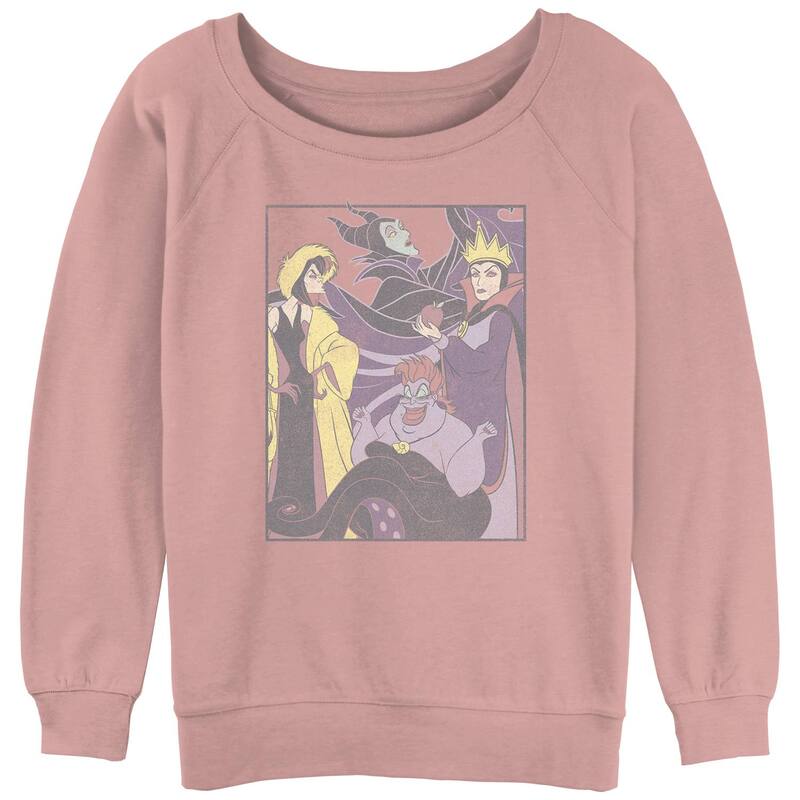 ディズニー レディース アウター パーカー・スウェット パイル シャツ Disney's Villains Juniors' Slouchy Terry Sweatshirt Desert Pink ピンク｜ReVida 店