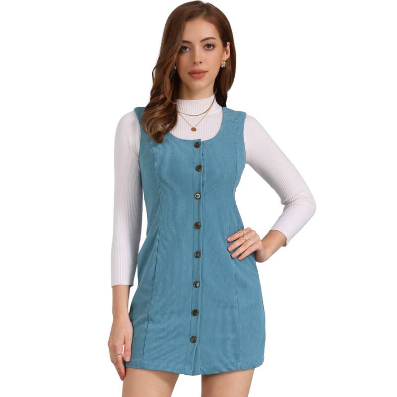 アレグラ ケー レディース トップス ワンピース ボタンダウン コーデュロイ オーバーオール ダウン ALLEGRA K Women's Corduroy Button Down Scoop Neck Pockets Casual Pinafore Overall Dress Blue ブルー 11,985円