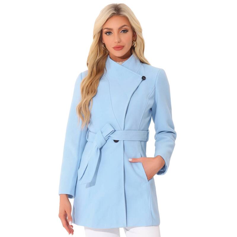 アレグラ ケー レディース アウター 上衣・上衣 厚地の外套 ALLEGRA K Women\u0027stand Collar Tie Waist Winter Classic Long Trenchcoat Light Blue 青み