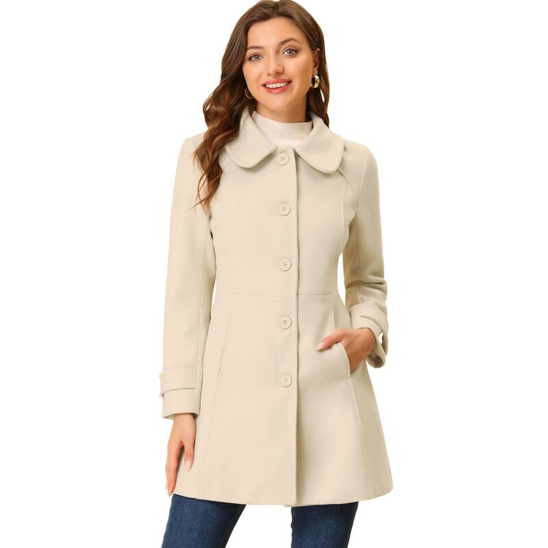 アレグラ ケー レディース アウター 上衣・上衣 厚地の外套 ALLEGRA K Women\u0027s Peter Pan Collar Single Breasted Button Front Winter Coat Beige ベージュ